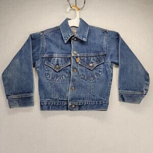 Levis Denim Trucker Jacket Youth 8 Orange Tab USA Snap Blue 70s Vtg 1970s